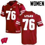 Women's Wisconsin Badgers NCAA #76 Kayden Lyles Red Authentic Under Armour Stitched College Football Jersey VF31Z62VC